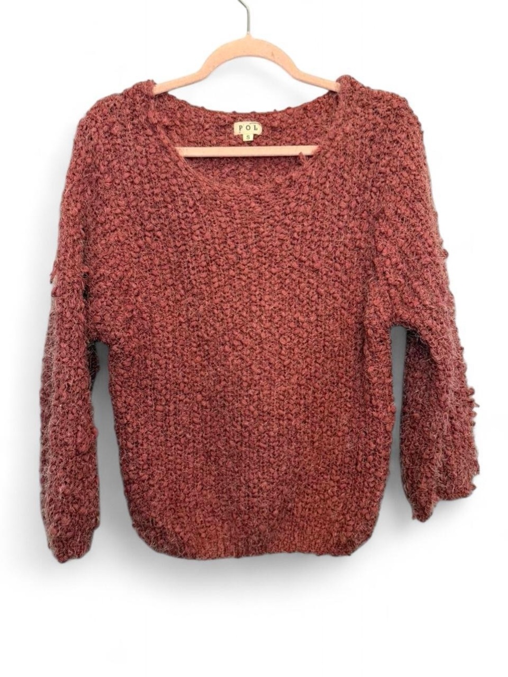 POL Dusty Rose Fuzzy Popcorn Eyelash Knit Loose Sweater Size Small Fairycore